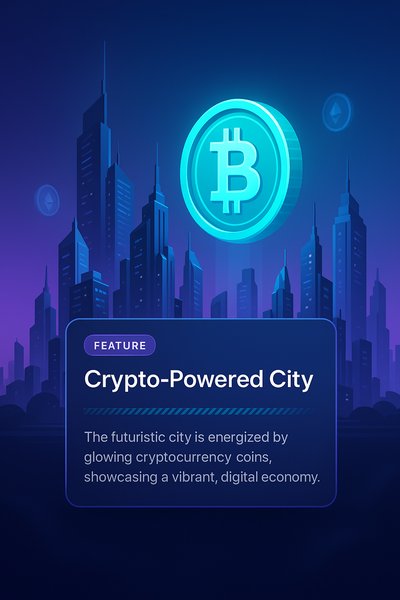 Futuristic Crypto City Skyline with Glowing Coins
