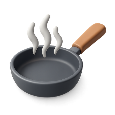 3D Sizzling Pan Icon with Steam Effects