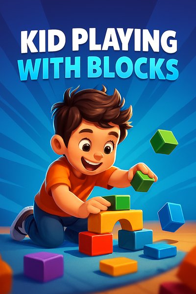 Dynamic Play Scene with Kid and Colorful Blocks