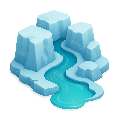 3D Icon of a Glacier Ice River with Isometric Design