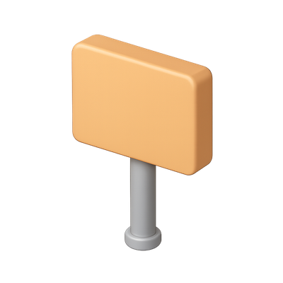 3D Rectangular Sign Icon with Pole in Isometric View
