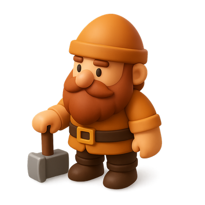 Charming 3D Dwarf Icon with Hammer in Isometric View