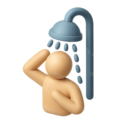 Stylized 3D Shower Icon with Person Under Water