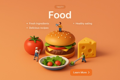 Colorful 3D Food Scene with Miniature Characters