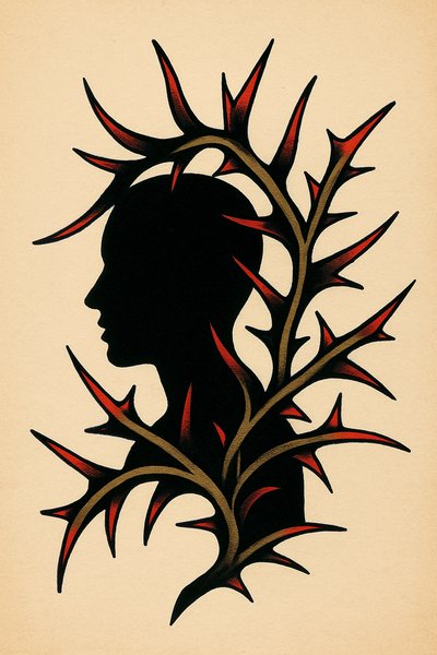 Thorny Silhouette Tattoo Design in Color