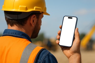 Construction Worker Holding a Phone in a Dynamic Pose