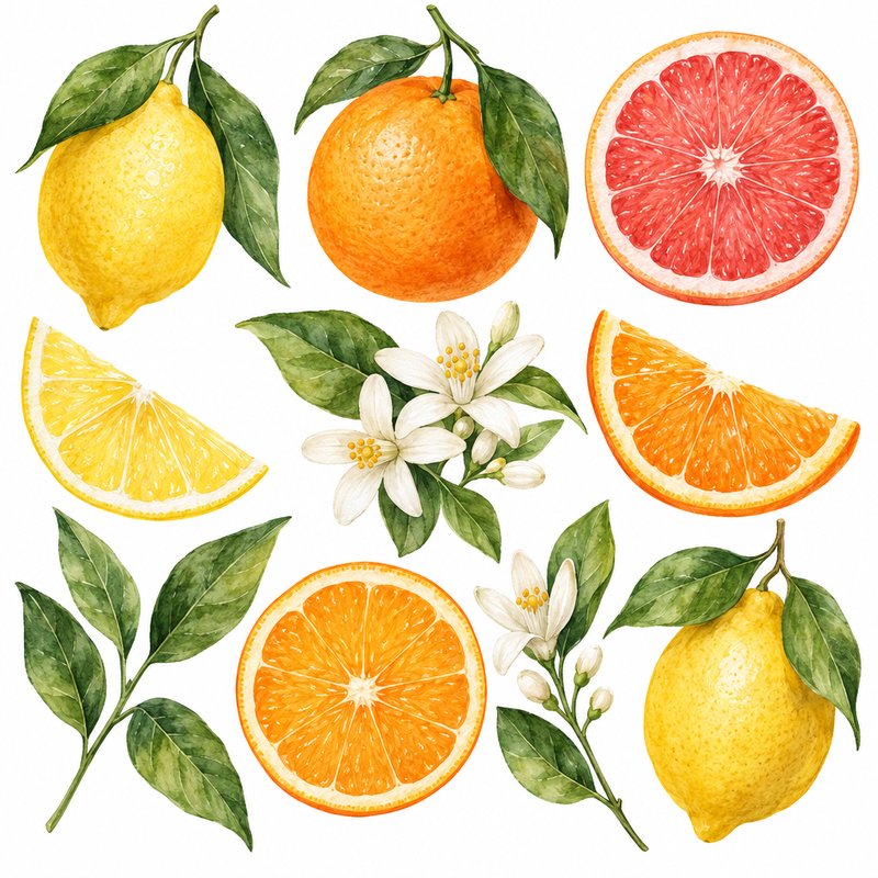 Watercolor Citrus Slice Elements