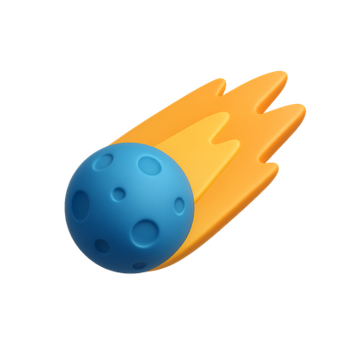 Colorful 3D Meteor Icon with Blue and Orange Colors