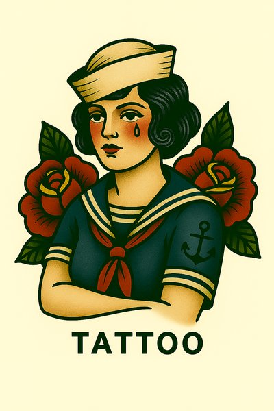 Vintage Sailor Girl Tattoo Design with Floral Elements