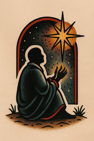 Silhouette Seeking Warmth from a Distant Star
