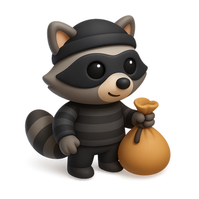 Cute Cartoon Raccoon Character with Bag