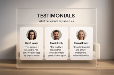 Modern Minimalist Living Room with Testimonials Display