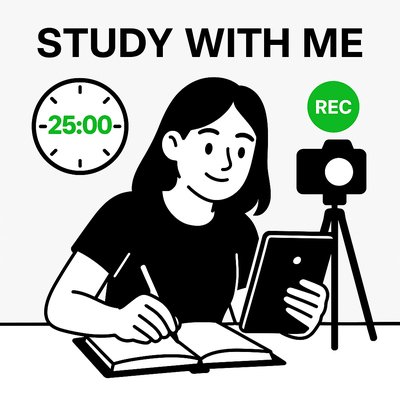 Illustrative Study Session Graphic with Timer and Recording Icon