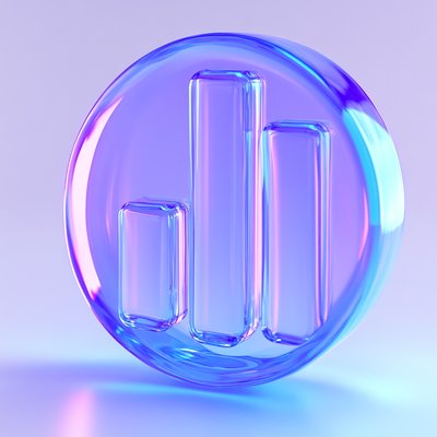 Stylized 3D Glass Chart Icon with Gradient Colors