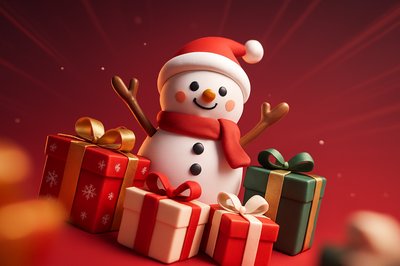 Cheerful Snowman Surrounded by Christmas Gifts