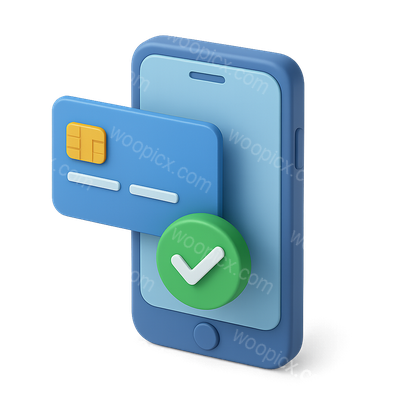 Stylized 3D Payment Icon Featuring Mobile Phone and Card
