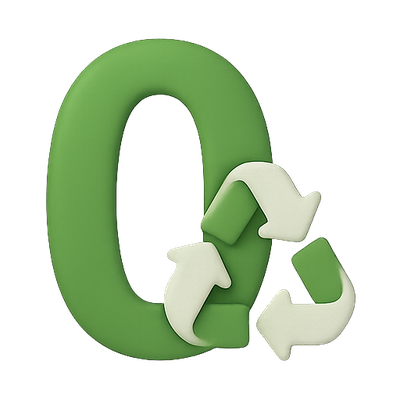 3D Green Letter O with Recycling Symbol