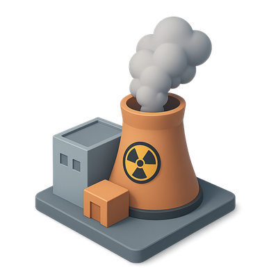 3D Nuclear Plant Icon with Smoke and Isometric View