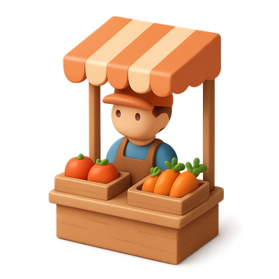 3D Icon of a Market Vendor with Fresh Produce