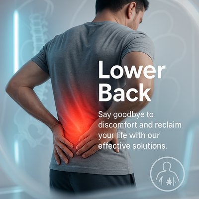 Health and Wellness Promotional Graphic on Lower Back Pain Solutions