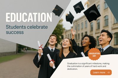 Graduation Celebration: Students Throwing Hats in Joy