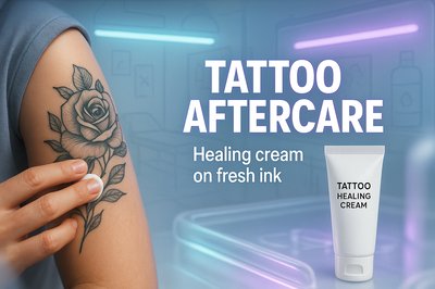 Tattoo Aftercare Promotional Graphic Featuring Healing Cream