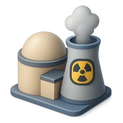 Isometric 3D Icon of a Nuclear Reactor with Smoke