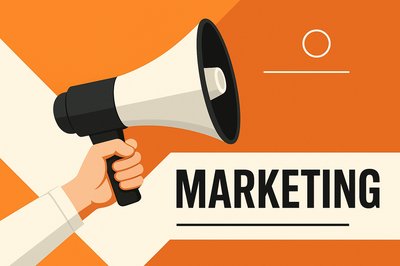 Dynamic Marketing Message with Megaphone on Orange Background
