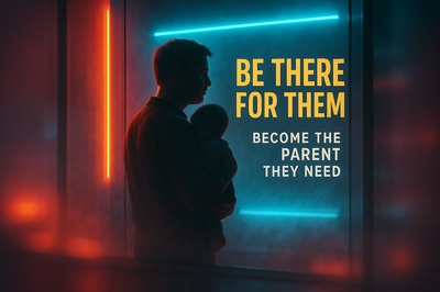 Neon Advertising Concept with Parent and Child
