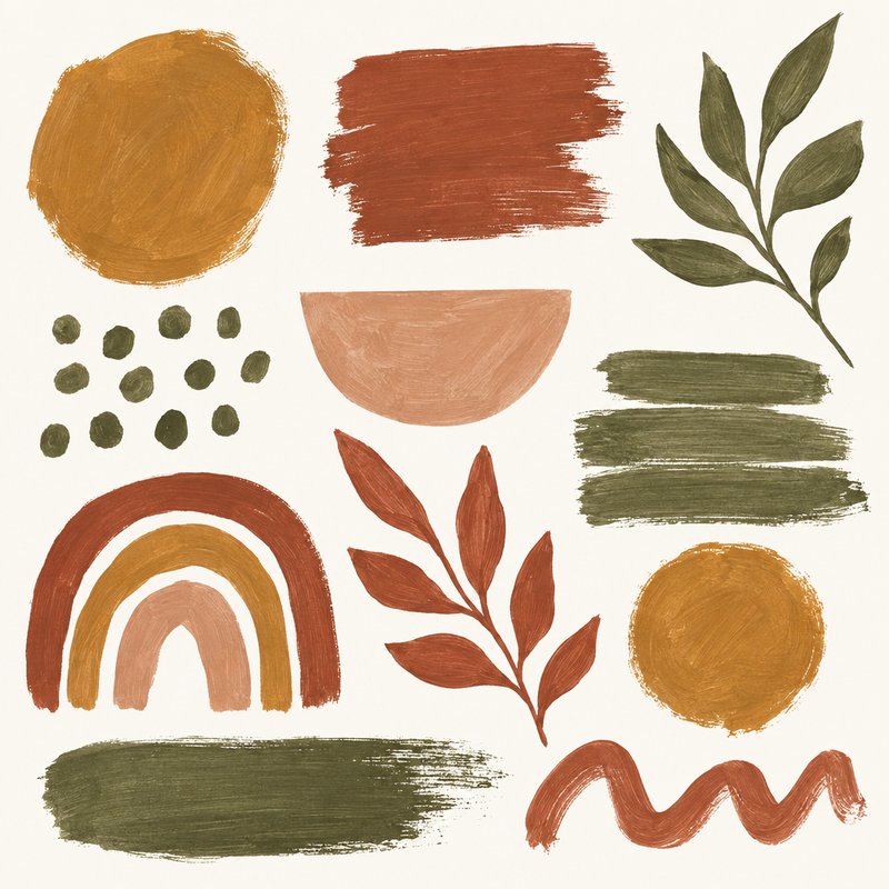 Hand-painted gouache design elements