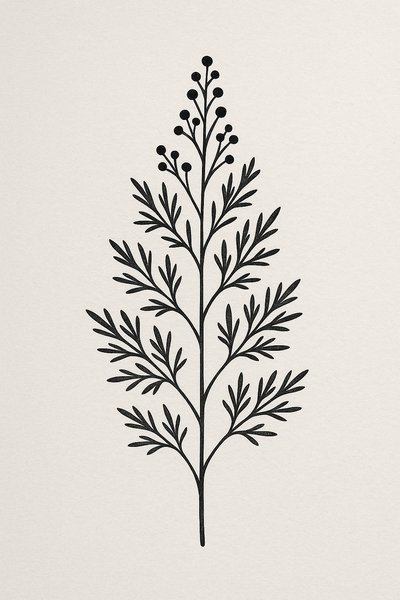 Minimalist Botanical Illustration of a Plant Stem