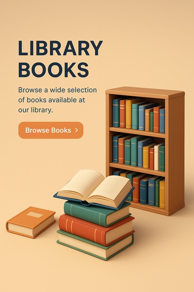 3D Illustration of Library Books with Interactive Elements