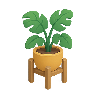 Stylized Potted Plant with Monstera Leaves