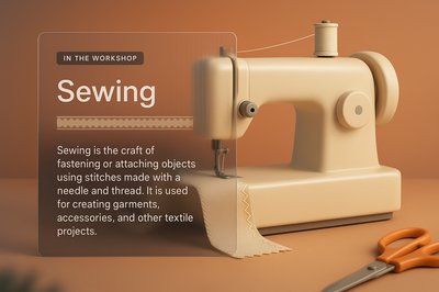 3D Sewing Machine Illustration with Informative Overlay