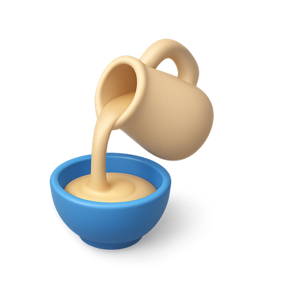 3D Liquid Pouring Icon with Bowl in Isometric View