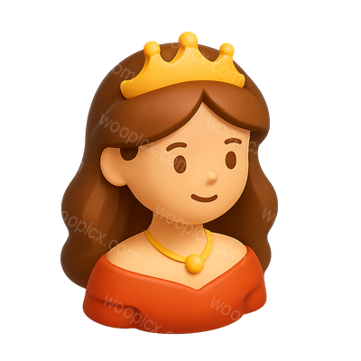 Charming 3D Princess Icon with Tiara and Volumetric Design