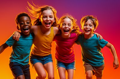 Joyful Kids Playing Together in a Vibrant Park Scene