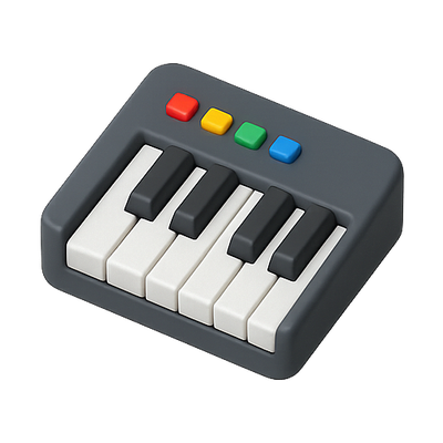 3D Illustration of a Toy Piano with Colorful Keys