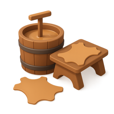 Stylized 3D Icon of a Barrel and Stool