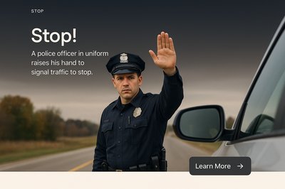 Stylish Web Design Featuring Police Officer Signaling Stop