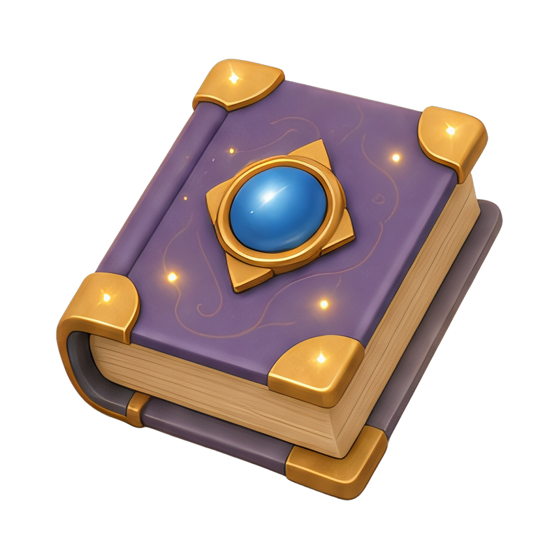 glowing spell book on table
