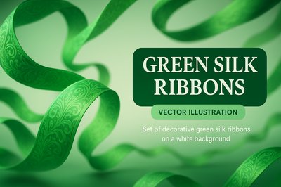 Elegant Green Silk Ribbons Vector Illustration