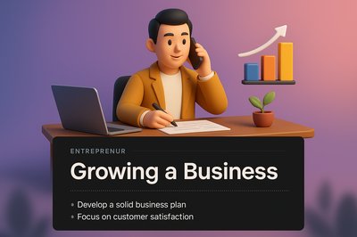3D Illustration of an Entrepreneur Growing a Business