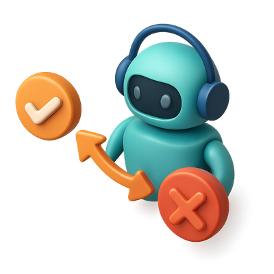 3D Icon of a Learning Agent with Check and Cross Symbols