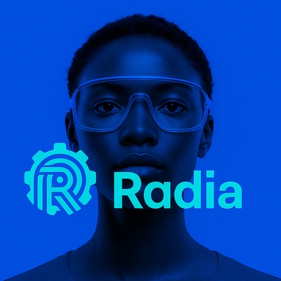 Futuristic Portrait with Logo and Blue Background