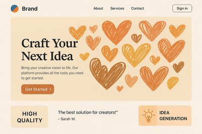 Modern Landing Page Design with Heart Elements