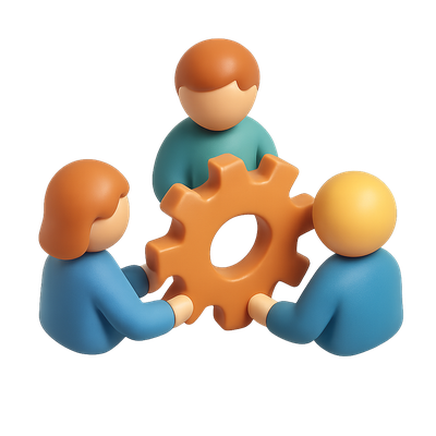 3D Collaborative Gear Icon Symbolizing Teamwork
