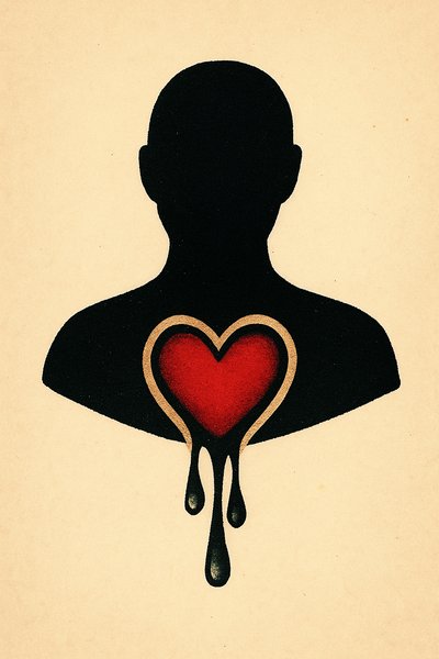 Silhouette with a Heart Dripping Black Liquid Tattoo Design