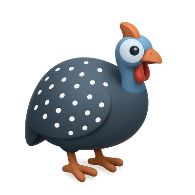 Stylized 3D Guinea Fowl Icon with Isometric View