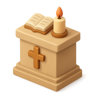 Stylized 3D Altar Icon with Candle and Book